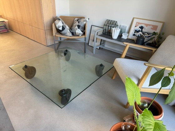 Glass coffee table on industrial wheels (photo 5 of 5)