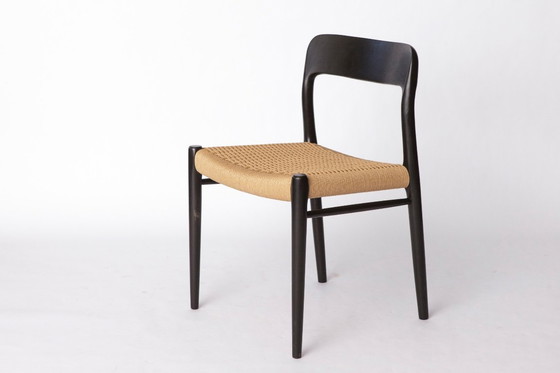 Image 1 of Set of 3 Niels Møller Chairs — 1 Armchair & 2 Side Chairs, Model 56 + 75, Black Danish Design, 1950s Mid-Century Modern