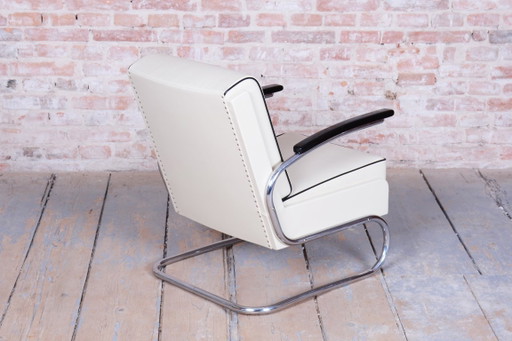 Restored Bauhaus Armchair, By W. Gispen, Mücke-Melder, Czech, 1930s – fauteuils, Leather, Wood (photo 2 of 12)