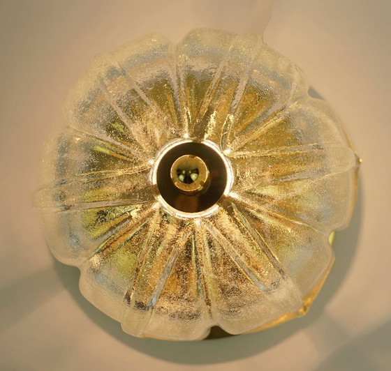 Image 1 of glashuette limburg CEILING LIGHT flush mount model A475 3031 flower-shaped glass shade and brass 1970s