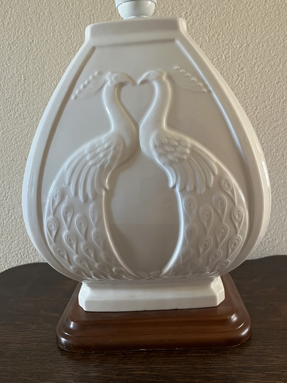 Image 1 of Vintage lampvoet met pauwen