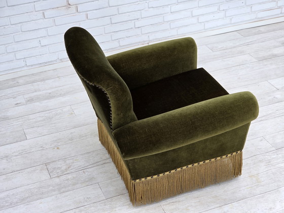 Image 1 of 1970s Danish Lounge Chair, Low, Furniture Velour, Ash Wood Legs