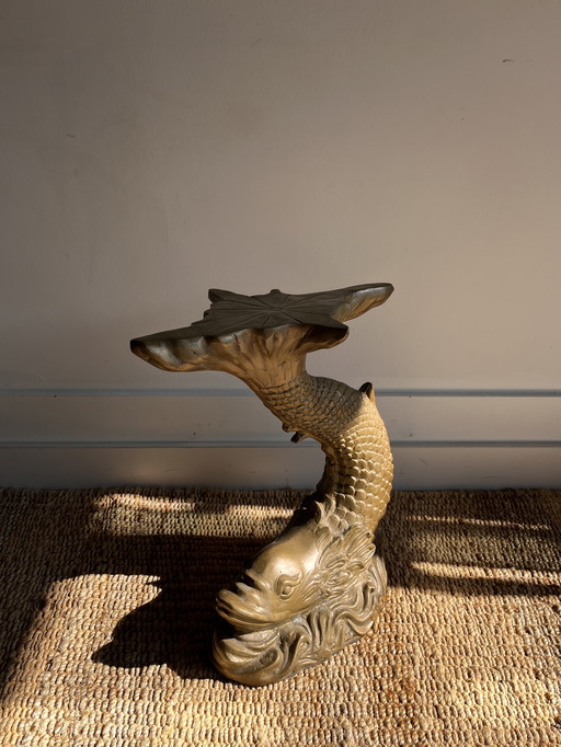 Brass Koi Fish Dolphin Side Table Stool Mid Century