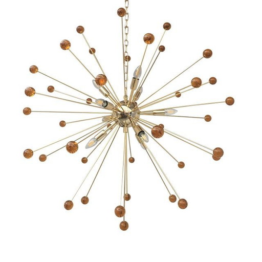 Lámpara de araña Sputnik contemporánea de cristal de Murano en color ámbar con forma de estrella
