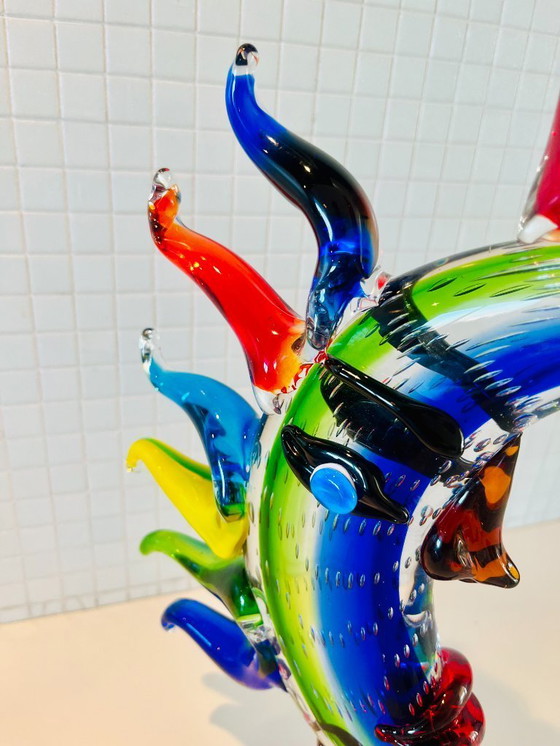 Image 1 of MOON FACE Murano picasso Style Glass Sculpture Multicolor Hand Blown Art JEBLO