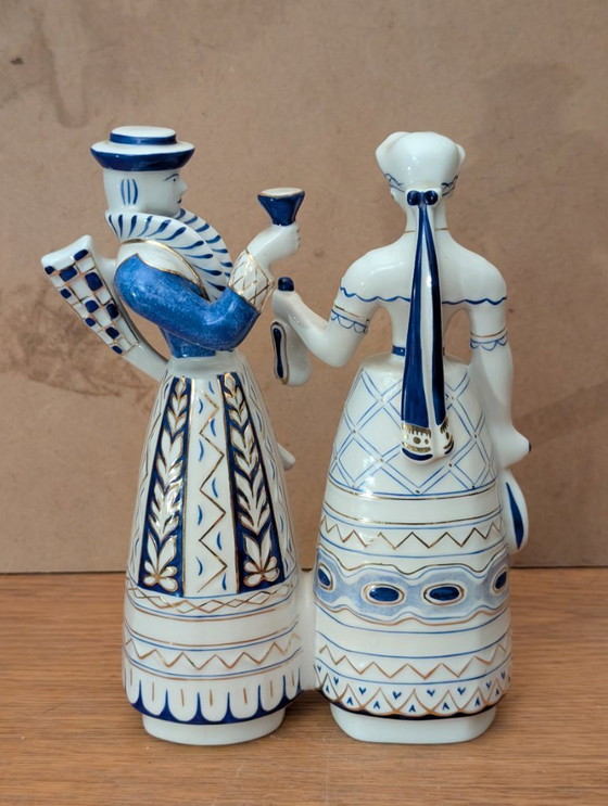 Image 1 of Porseleinen jager met zijn dochter - Door Miklós Veress - Hongaars Hollóháza-porselein - Jaren 70