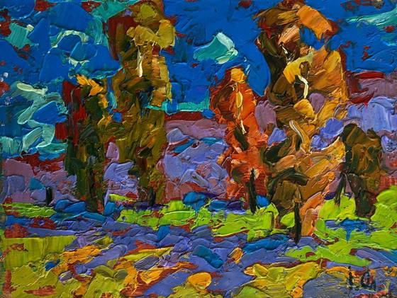 Image 1 of Original Oil Painting Summer Nature Landscape The rustle of trees in the wind