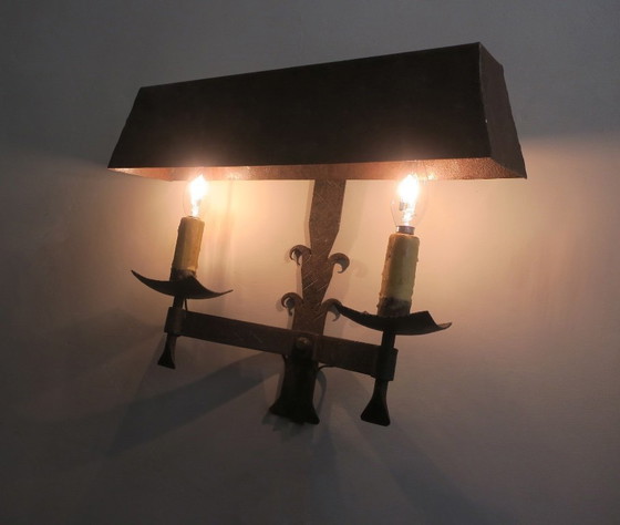 Image 1 of Pair of Mid-Century Brutalist Patinated Iron Wall Lights, 1950s-60s