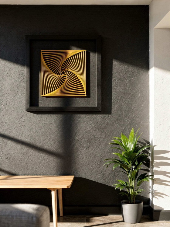 Image 1 of 3D-geprinte gele spiraalvormige wanddecoratie – geometrisch ingelijst kunstwerk, PLA-sculptuur