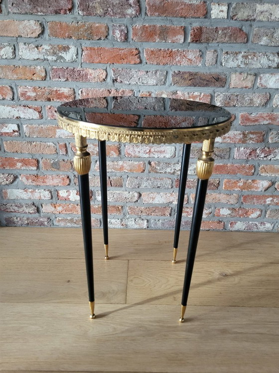 Vintage Side Table with Brass Legs and Glazed Black Glass Top, 1960s – Copper (photo 5 of 7)
