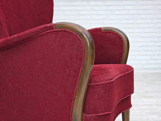 Image 1 of 1960s, fauteuil danois, état original, tissu en laine, pieds en bois de hêtre.