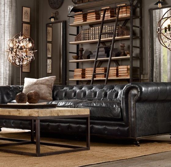 RH 118" Kensington Leather Sofa Black Leather, Restoration Hardware, 3-5 seaters, Textile, Modern (photo 2 of 21)