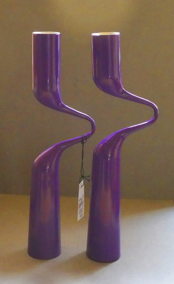 Image 1 of Double candle holder, design Mikaela Dörfel, stainless steel, purple lacquered, Menu, Denmark