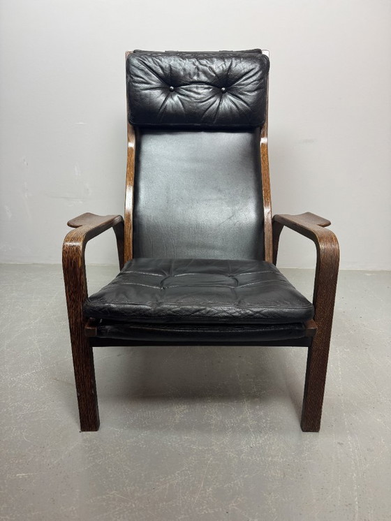 Image 1 of Poltrona lounge in pelle nera 'Lamino' modello P583 di design di metà secolo di Yngve Ekström per Swedese, Svezia, anni '60.