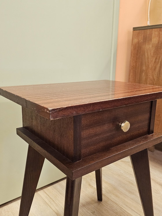 Image 1 of Small Cabinet Teak Veneer Nightstand With Drawer Cabinet Small Cabinet