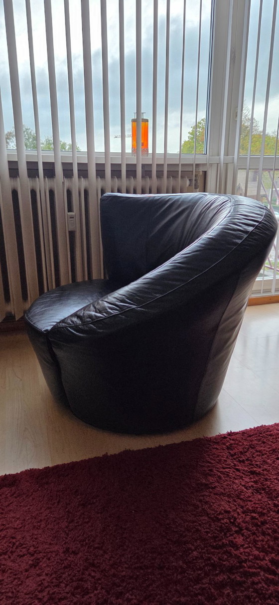 Vladimir Kagan stijl Nautilus reproductie., Possibly Weiman., Fauteuils, Leer, Zwart, Vintage (foto 15 van 15)