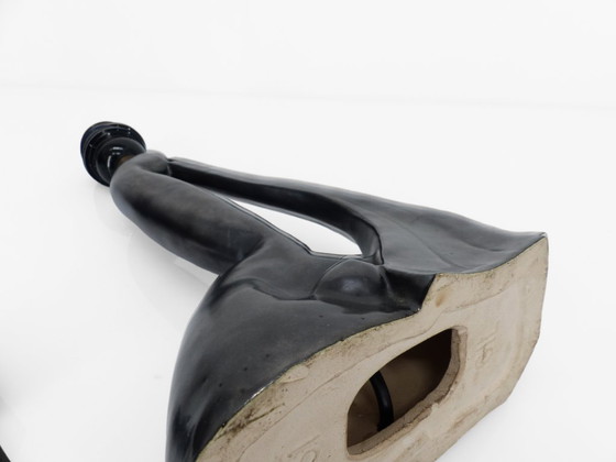 Image 1 of Pied de lampe sculptural anthropomorphe en céramique noire, Gil Agnoloni, Italie, circa 1950