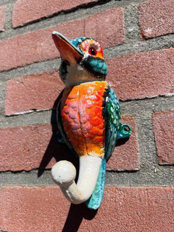 Image 1 of Set of 2 cast iron kingfisher bird sculptures that also serve as sturdy wall hooks - Free Shipping