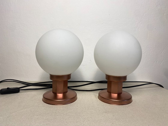 Pair of Vintage KAJ Space Age Table Lamps, Yugoslavia, 1970s, Svetila KAJ, Metal, Glass, White (photo 8 of 9)