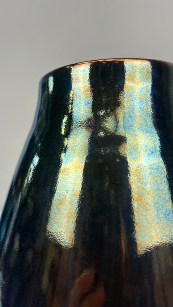 Large Iridescent Mobach Ceramic Vase Gold Green Kasper Design (photo 5 of 13)
