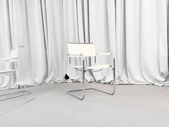 1/5 Mart Stam Thonet S34 Sedia Cantilever Pelle Bianca Cromo – Poltrone, Metallo, Vintage (photo 7 of 12)