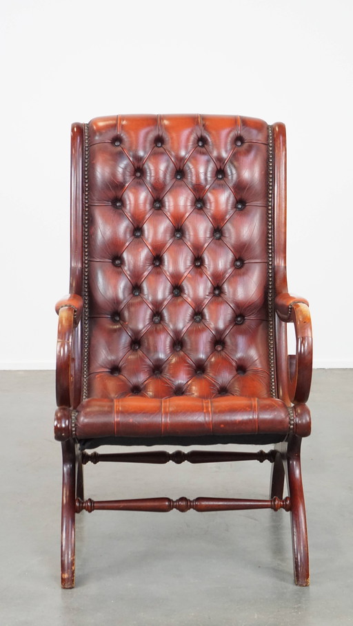 Red Beef Leather Chesterfield Armchair