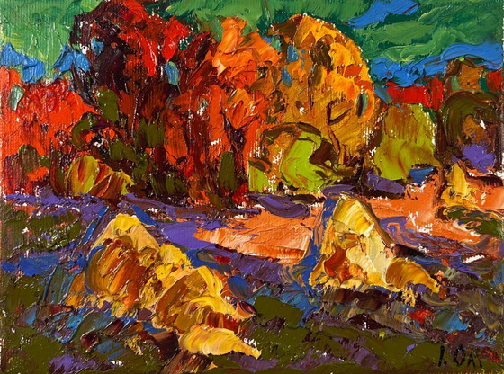 Image 1 of Original Oil Painting Fall Nature Landscape Autumn horizon