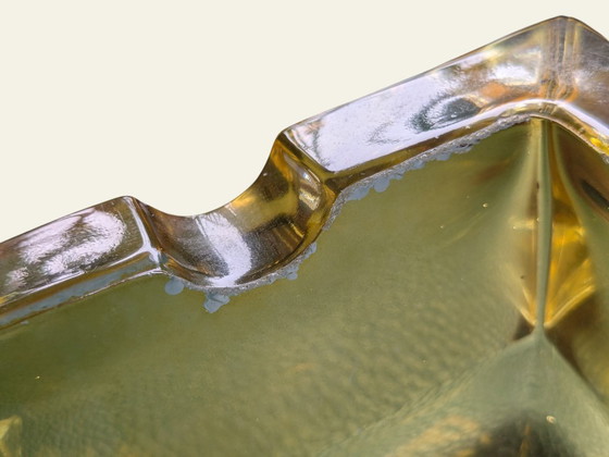 Image 1 of Raro posacenere di metà secolo in vetro giallo con custodia in pelle rossa | anni '60 vintage