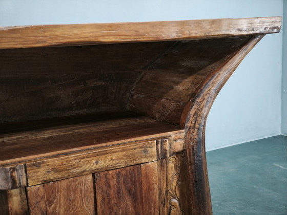 Console en Bois Massif Rustique Asiatique des Années 70, Buffet Primitif Sculpté à la Main, Marron (photo 11 sur 14)