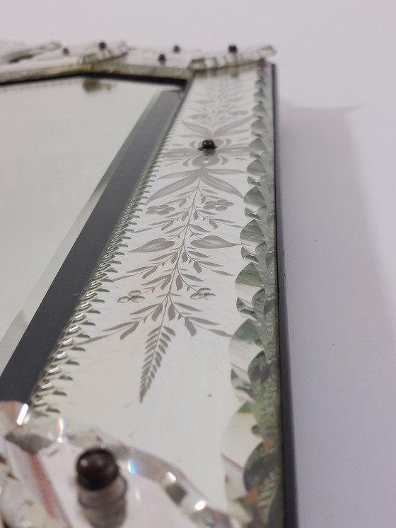 Image 1 of Antique handmade Venetian wall mirror, Murano glass, cut and engraved