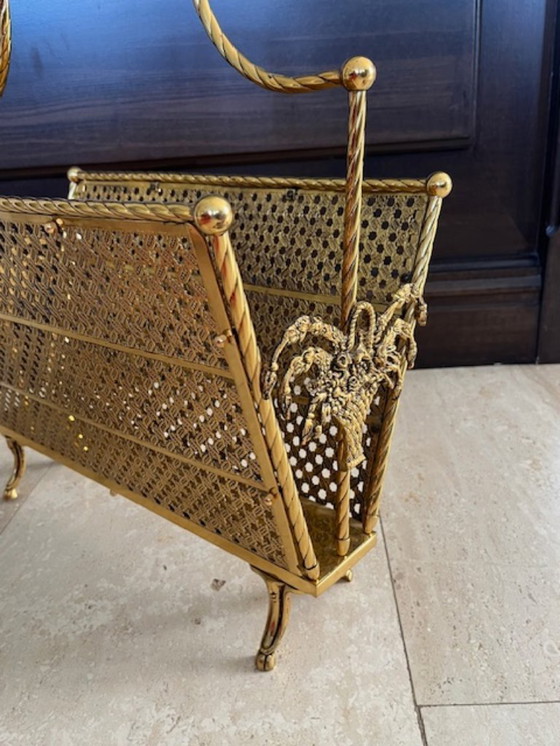 Image 1 of Porte-revues en laiton style Hollywood Regency – lourd et décoratif