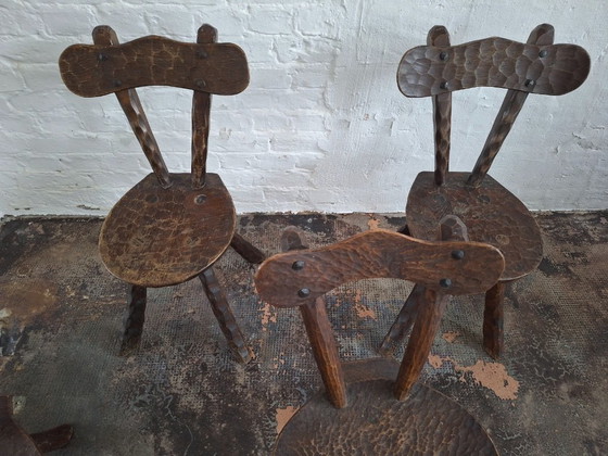 Sert of 4 Brutalist French Hand-Carved Dining Chairs After Alexandre Noll, 1950s – Wood (photo 5 of 8)