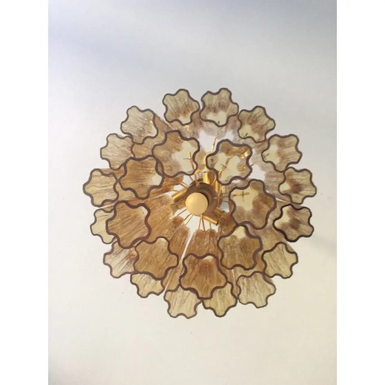 Image 1 of Lustre contemporain en verre de Murano et verre ambré Tronchi