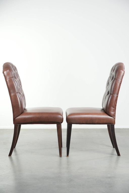 2x cognac kleurige vintage rundleren chesterfield eetkamerstoel – eetkamerstoelen, Leather (photo 2 of 10)