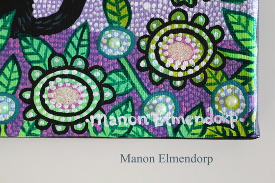 Image 1 of Uniek Handgeschilderd Schilderijtje Kat Nieuw 20x20 cm