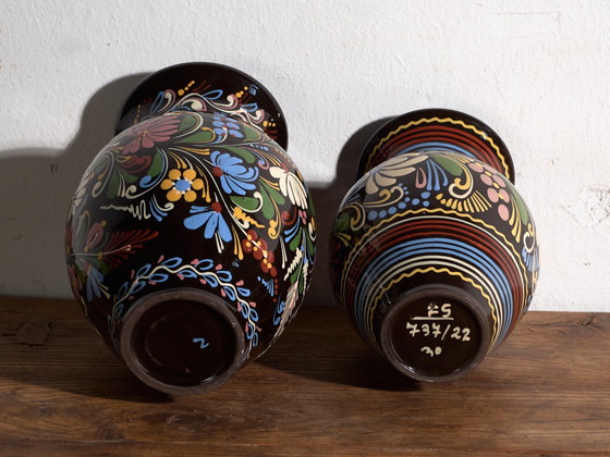 Pair of Vintage Glazed Ceramic Vases, Central Europe, circa 1950 #5, Brown (photo 12 of 12)