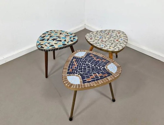 Table porte-plantes mosaïque Mid-Century (2), Laiton, Mid Century Modern (photo 5 sur 8)