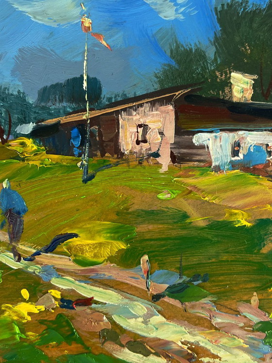 Dipinto a olio originale paesaggio impressionista La via di casa, Dipinti e disegni, Legno, Altro, Verde (foto 6 di 11)