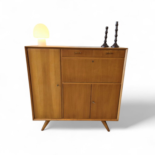 Credenza alta vintage in teak chiaro, anni '60