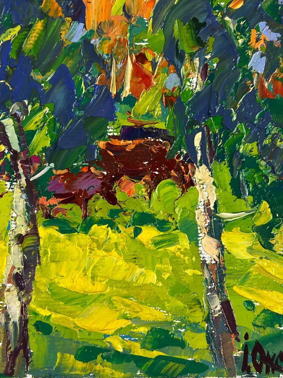 Image 1 of Original Oil Painting Nature Landscape Pasture Autumn Morning in the Meadows
