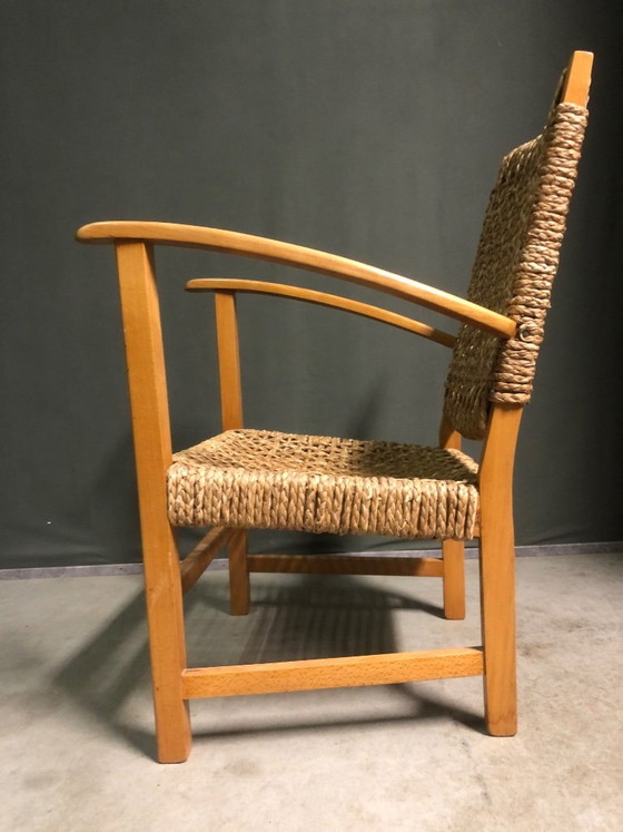 Seagrass rope lounge chair attributed to Adrien Audoux & Frida Minet, Armchairs, Wood, Rattan, Brown, Vintage (photo 5 of 9)