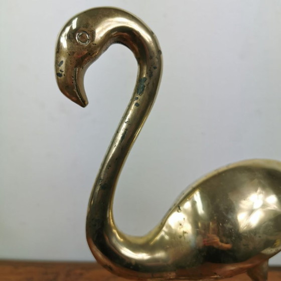 Image 1 of Statua vintage di fenicottero in ottone. Statua di fenicottero.