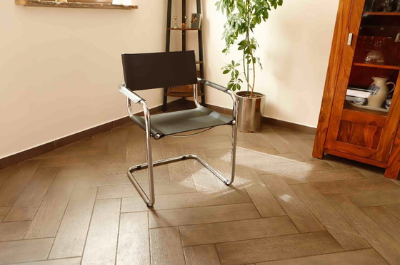 Image 1 of Mart Stam Style Cantilever Chairs – S34 Inspired, Chrome Frame, Leather Upholstery