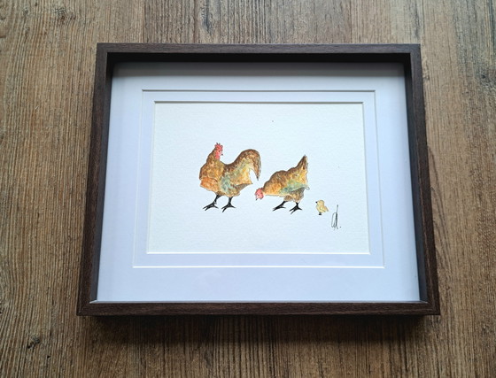 Origineel Aquarel Schilderij Kippen | Inclusief Lijstframe – Schilderijen & Tekeningen, Paper (photo 3 of 5)