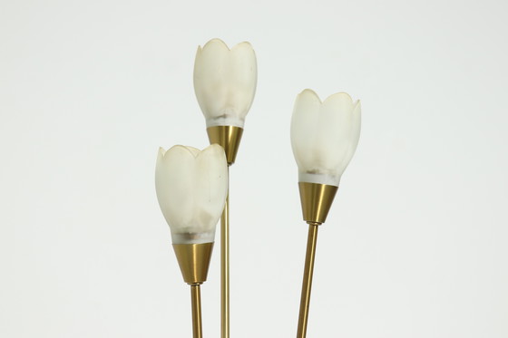 Image 1 of Tafellamp van geborsteld messing en glas, Duitsland, jaren 1970