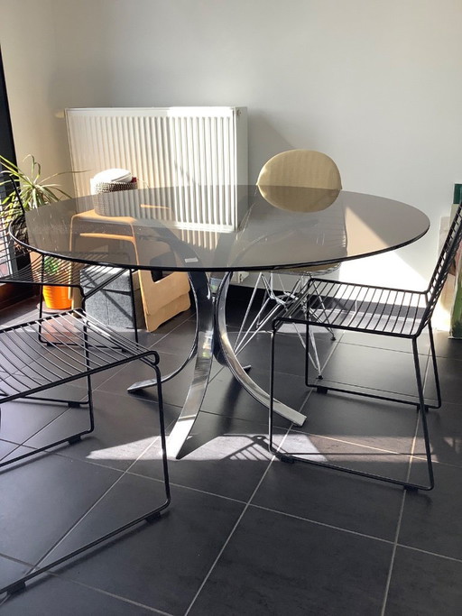 Table de salle à manger ronde en verre, Osvaldo Borsani T69