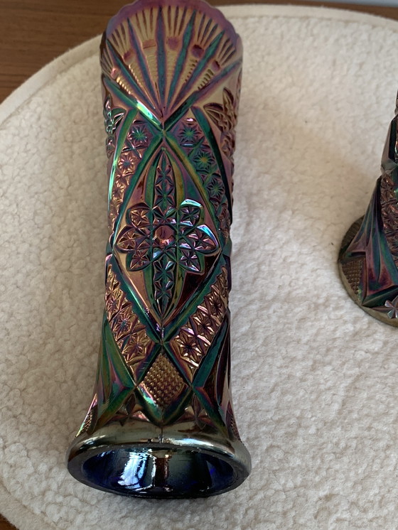 Image 1 of Vintage Brockwitz Carnival Glass Vases - Set of 2
