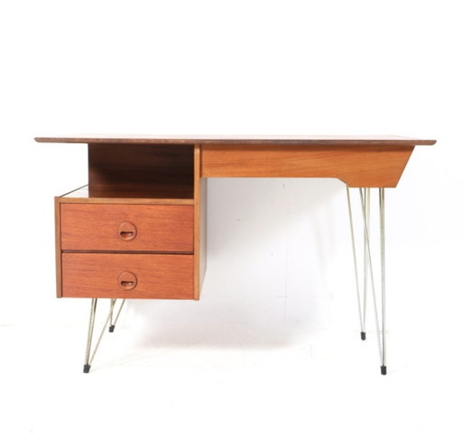 Mid-Century Modern Schreibtisch aus Teakholz – Louis Van Teeffelen für Wébé (1950er Jahre) – bureau, Wood