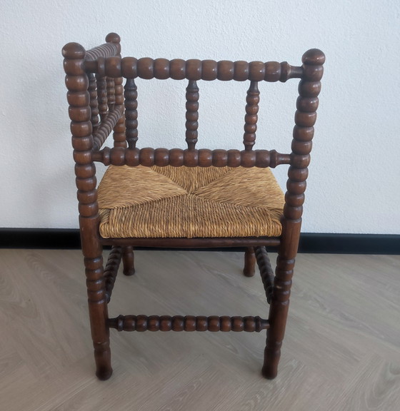 Image 1 of Oak Bobbin corner chair stool rush