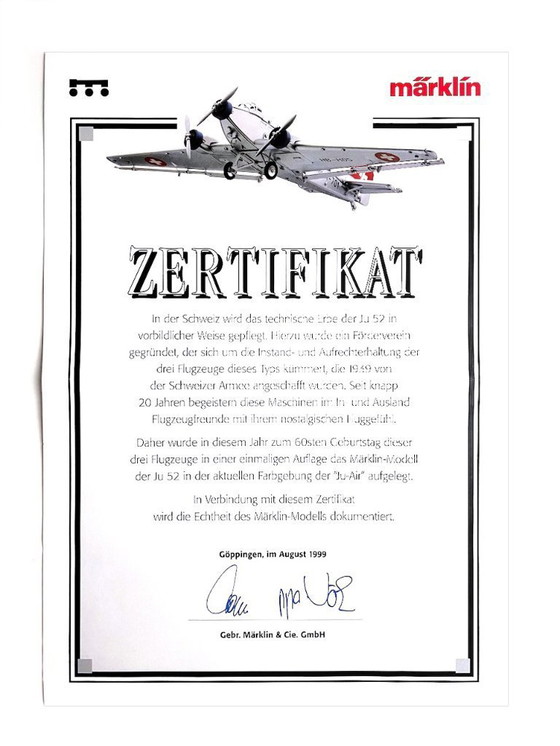 Image 1 of Modellino di aeroplano Mårklin - JU 52 / 19801